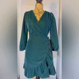 Elegant velvet Teal Wrap Dress